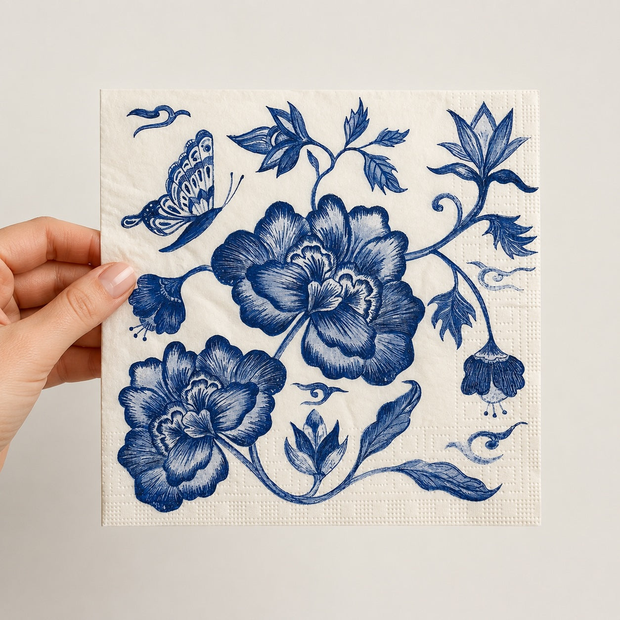 20 Guardanapos Papel Decoupage Floral Azul Triplo 33x33