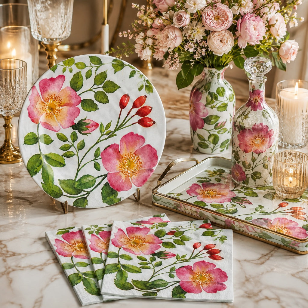 20 Guardanapos Papel Rosas Floral Decoupage Triplo 33x33