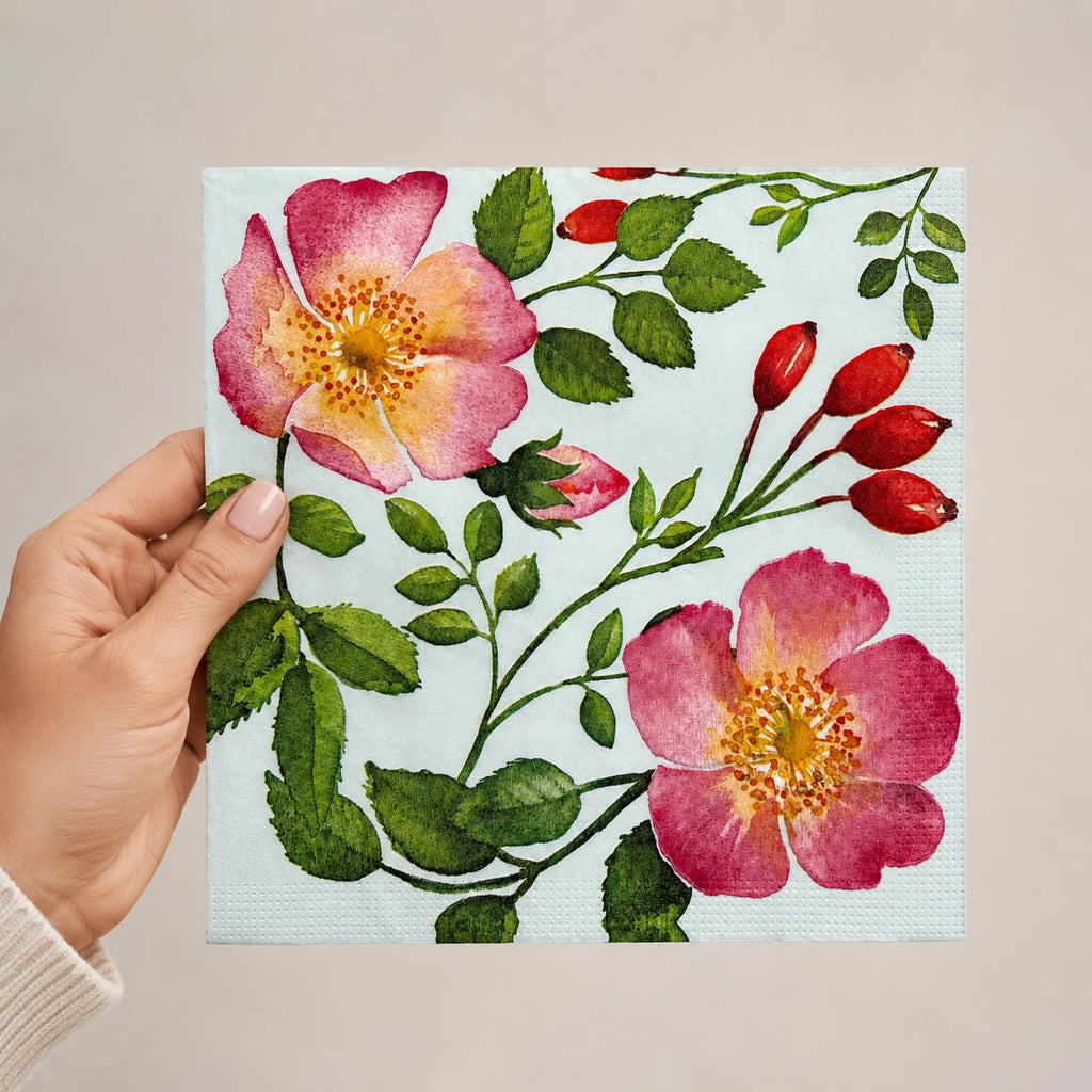 20 Guardanapos Papel Rosas Floral Decoupage Triplo 33x33