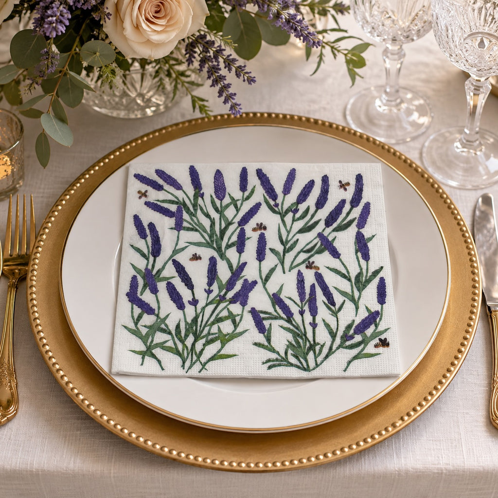 20 Guardanapos Papel Lavanda Abelhas Decoupage Triplo 33x33