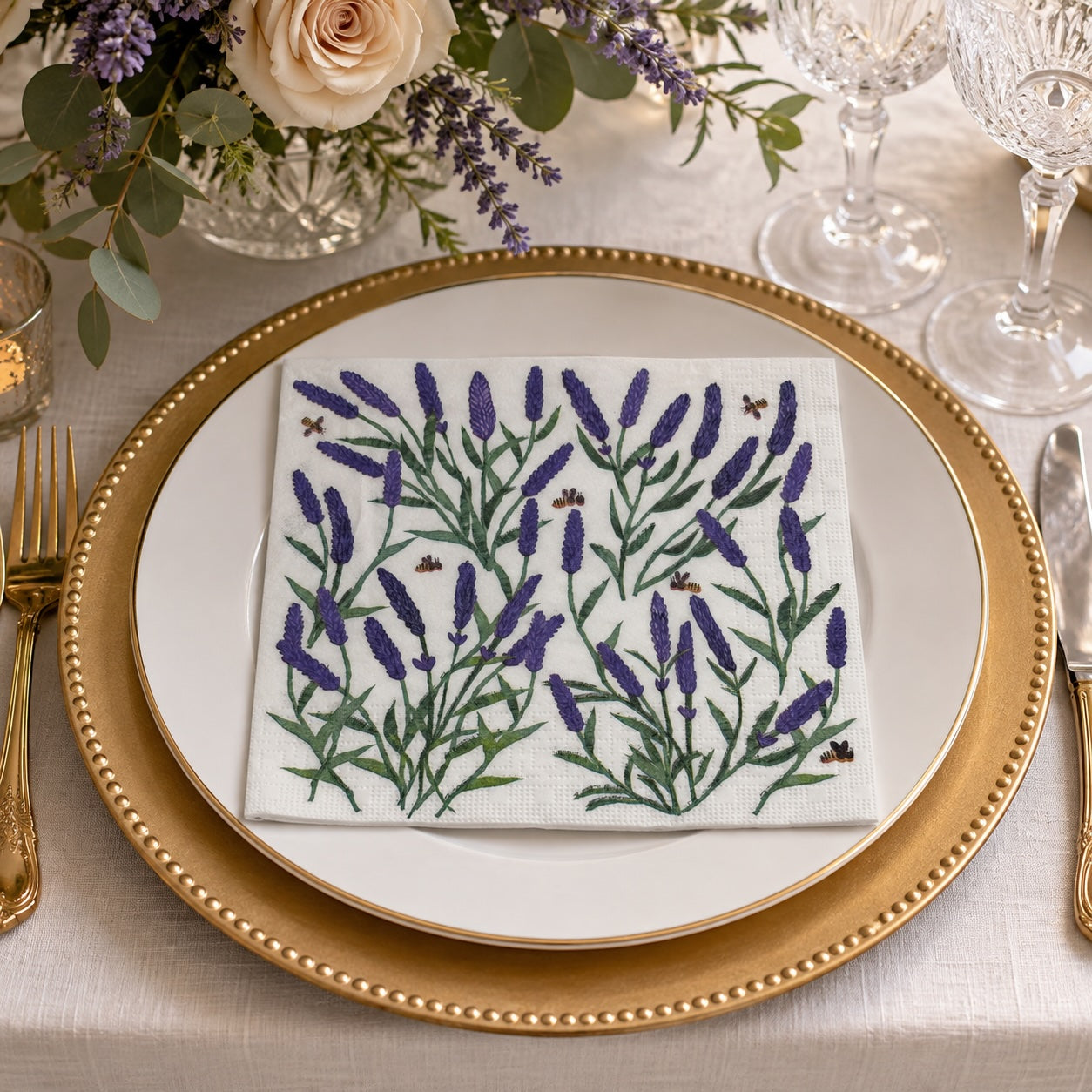 20 Guardanapos Papel Lavanda Abelhas Decoupage Triplo 33x33