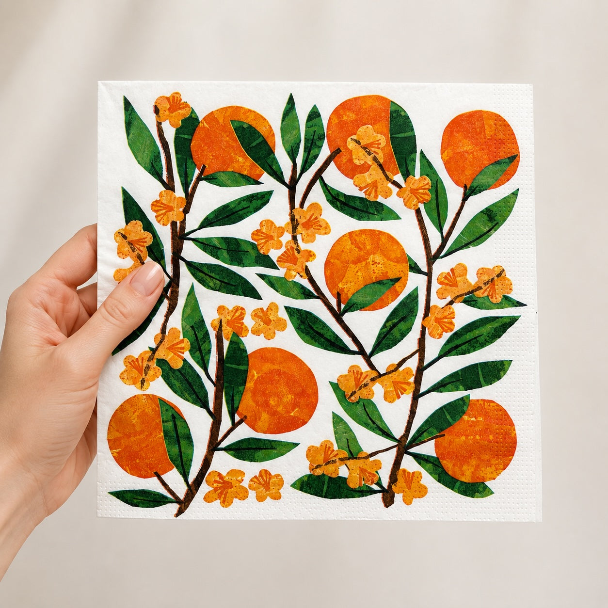 20 Guardanapos Papel Laranjas Flores Decoupage Triplo 33x33