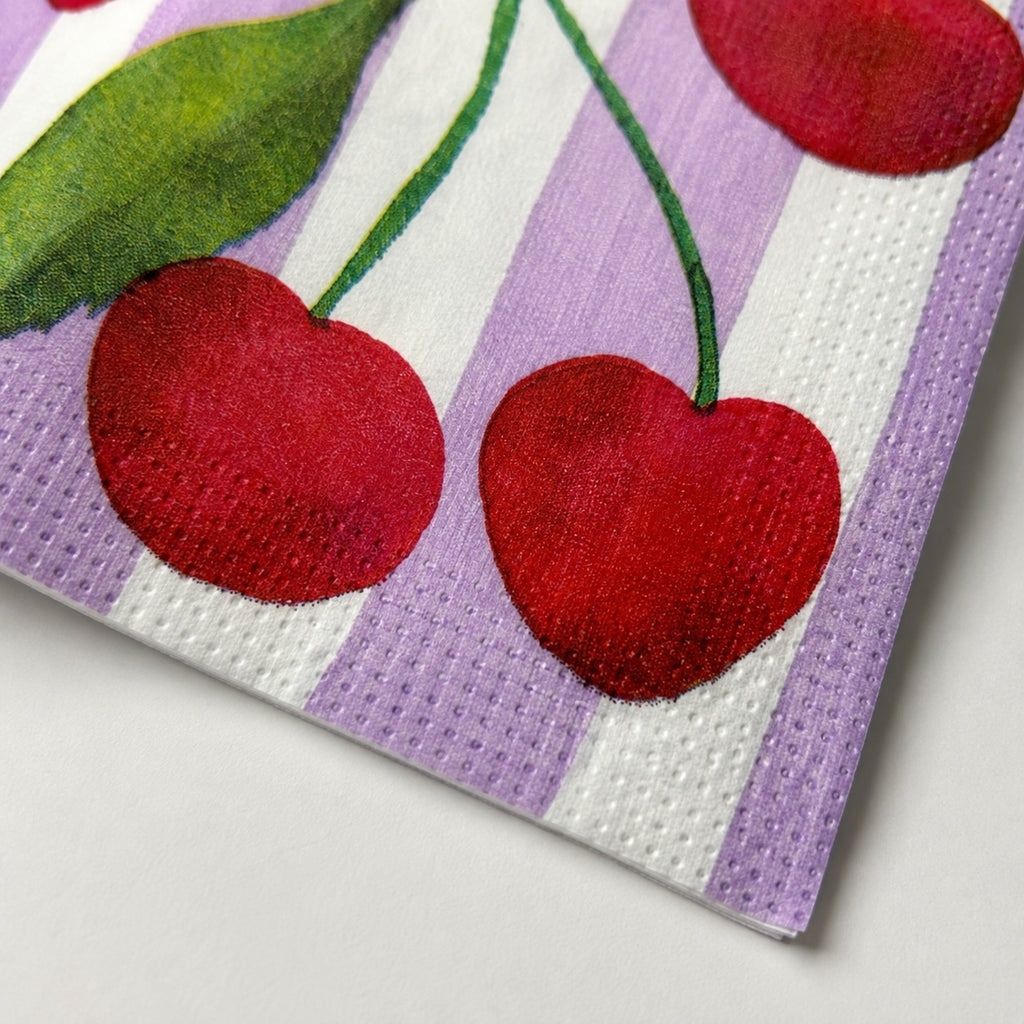 20 Guardanapos Papel Cerejas Listrado Decoupage Triplo 33x33