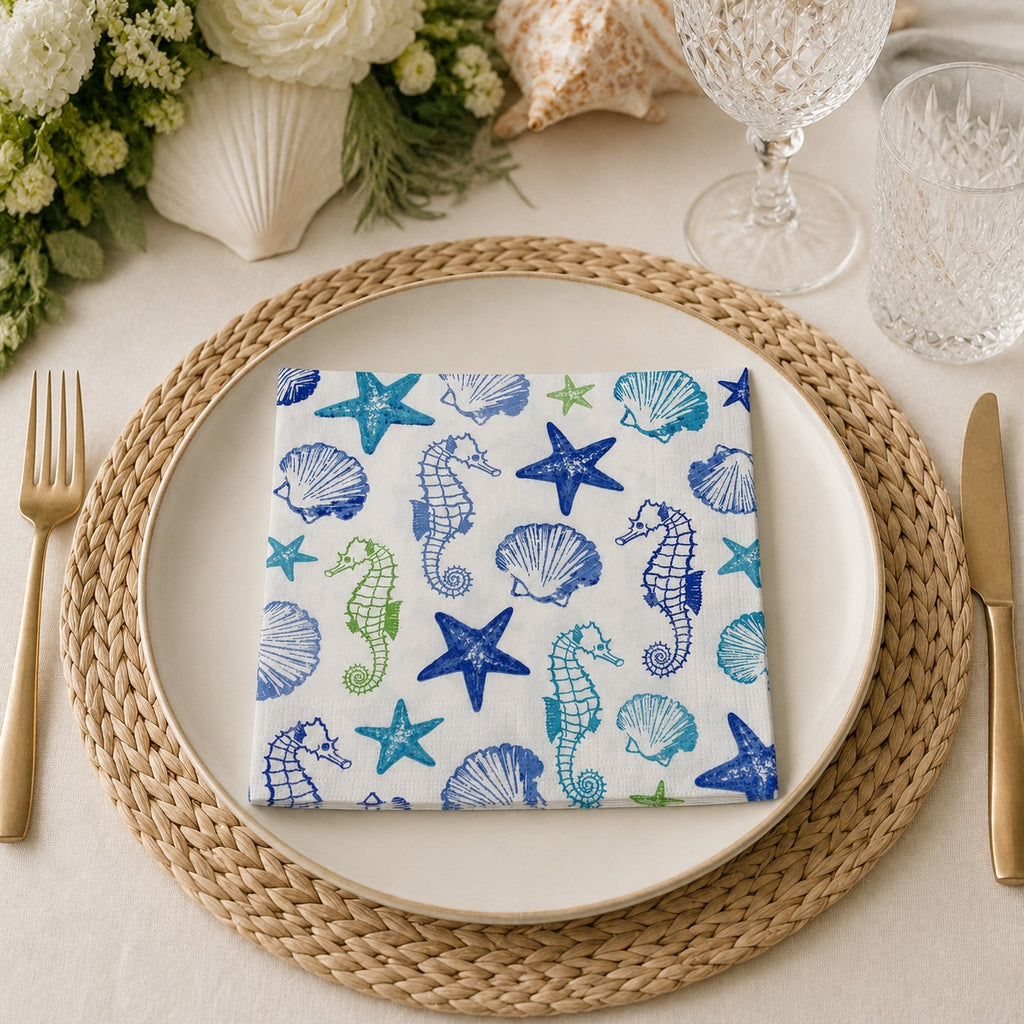 20 Guardanapos Papel Conchas Marinhas Decoupage Triplo 33x33