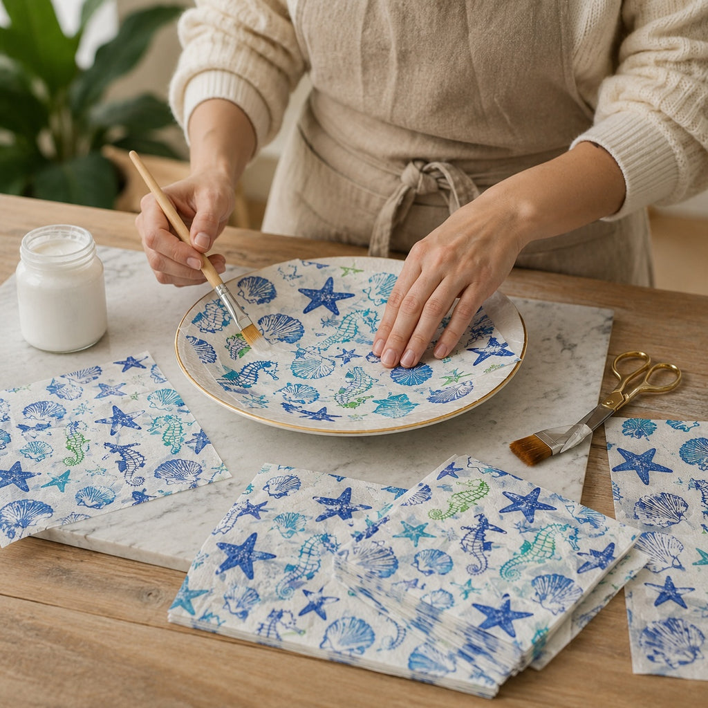 20 Guardanapos Papel Conchas Marinhas Decoupage Triplo 33x33