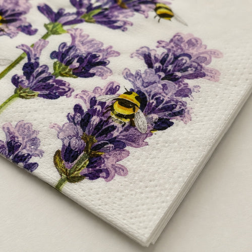 20 Guardanapos Papel Abelhas Lavanda Decoupage Triplo 33x33