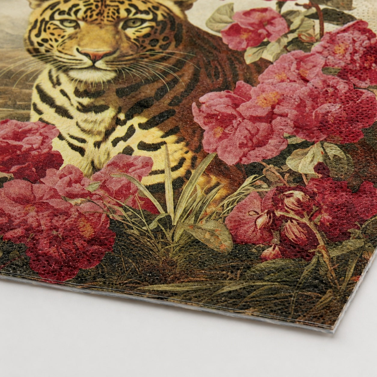 20 Guardanapos Papel Decoupage Onça Floral Triplo 33x33