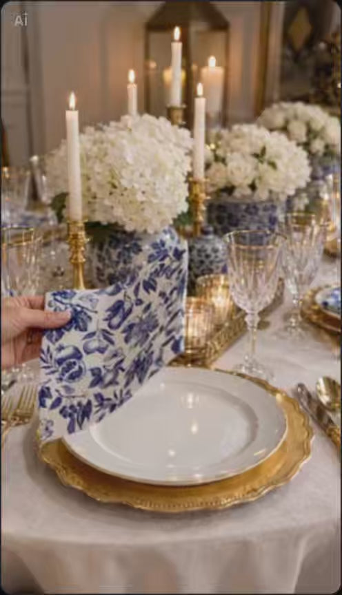 20 Guardanapos Papel Decoupage Botânico Azul 33x33