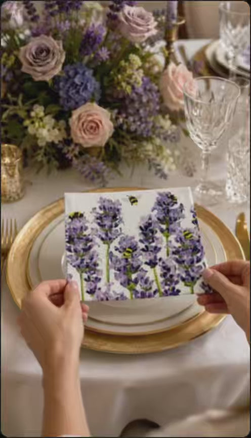 20 Guardanapos Papel Abelhas Lavanda Decoupage Triplo 33x33
