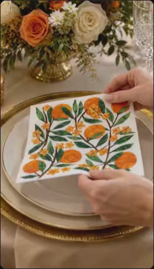 20 Guardanapos Papel Laranjas Flores Decoupage Triplo 33x33